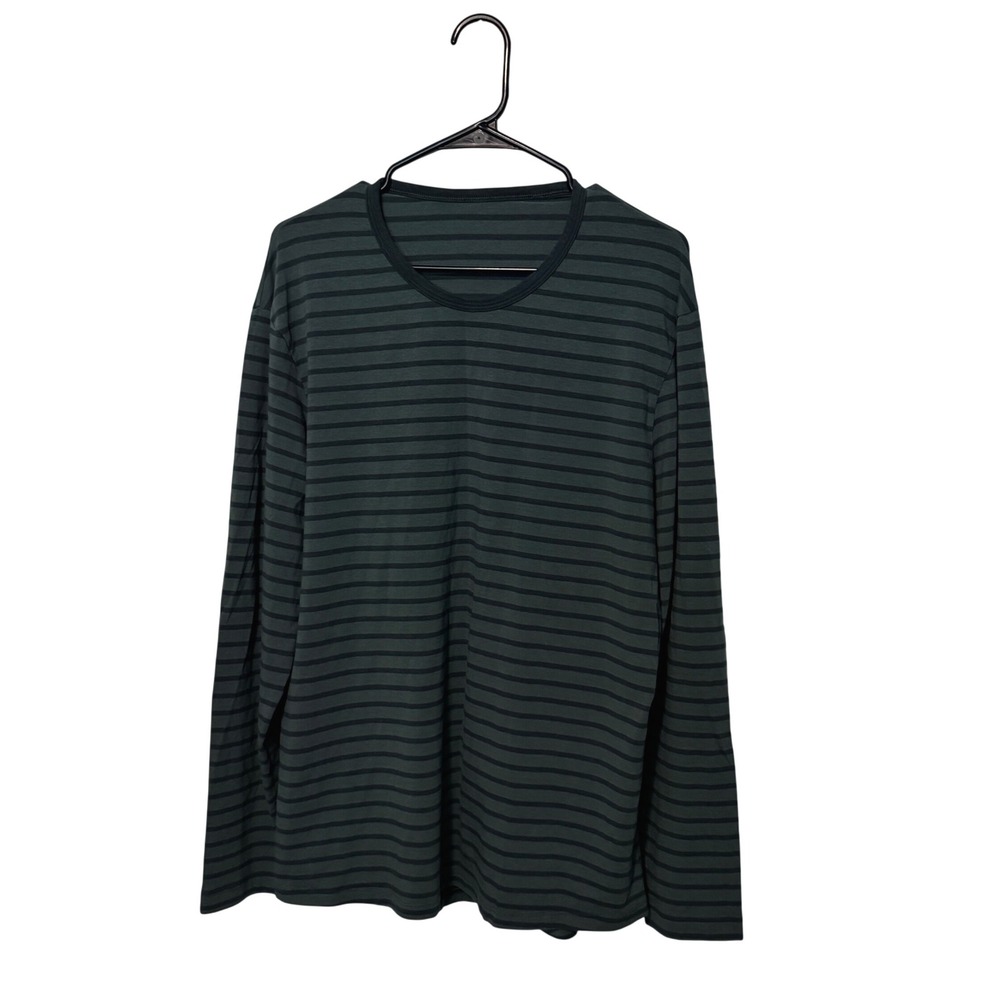 Lululemon 5 Year Basic Long Sleeve Tee Shirt Mens Large Green Striped Crew Neck
